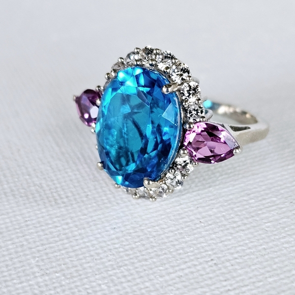 Caribbean Quartz Ring in Platinum over 925. Size 7! NEW - Picture 5 of 15